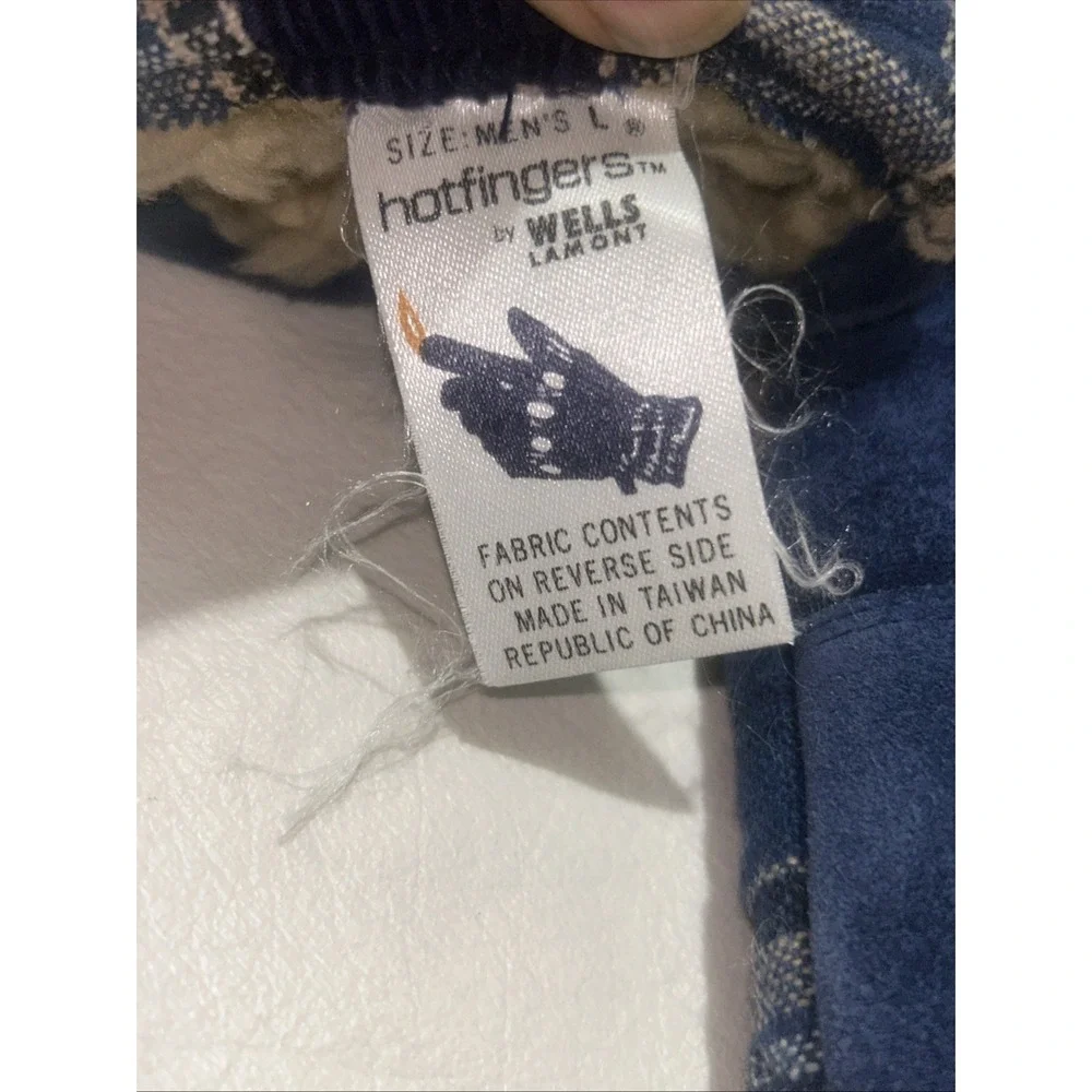 VINTAGE WELLS LAMONT HOTFINGERS MEN‎ GLOVES SIZE LARGE BLUE PLAID LINING ACRYIC